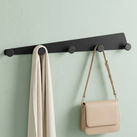 Mai & Mai Porte Manteaux Mural en Alliage d’Aluminium pour Salle de Bain Cuisine Chambre Entrée Accroche Serviette 5 Crochets Patère Murale Anti-chute Noir 400×50×3 MM Stalo-18 (1/5)