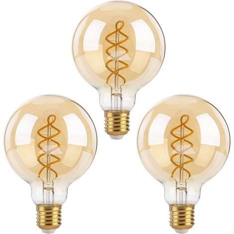 Dimmbare Edison-LED-Glühbirnen E27, G80 Vintage-Spiralglühbirne, 4 W (entspricht 40 W), Warmweiß 2700 K, 470 lm, bernsteinfarbenes Glas, 3er-Pack
