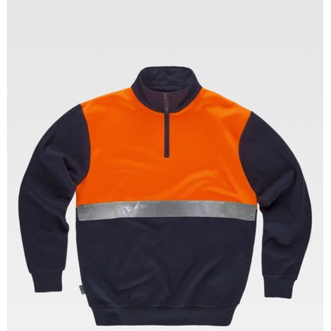 Sudadera combinada con cinta reflectante cuello alto con cierre de media cremallera y costuras reforzadas C9841 (1/5)