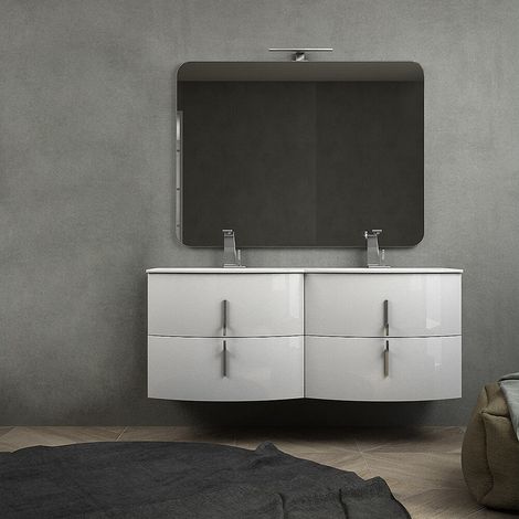 Mobile bagno doppio lavabo 140 cm bianco lucido sospeso con colonna da 140 cm (1/5)