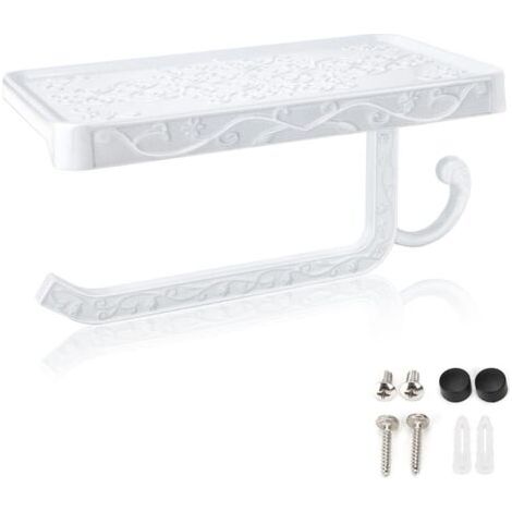 Porte-Papier Toilette Mural, Support Papier Toilette avec Plateforme de Rangement pour Salle de Bain WC, Blanc (1/5)