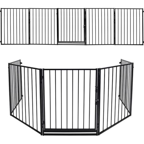 Swanew – Barrière de sécurité pour chien 305cm – Métal noir – Hauteur 76cm – Pliable et facile à installer – Protection cheminée enfants