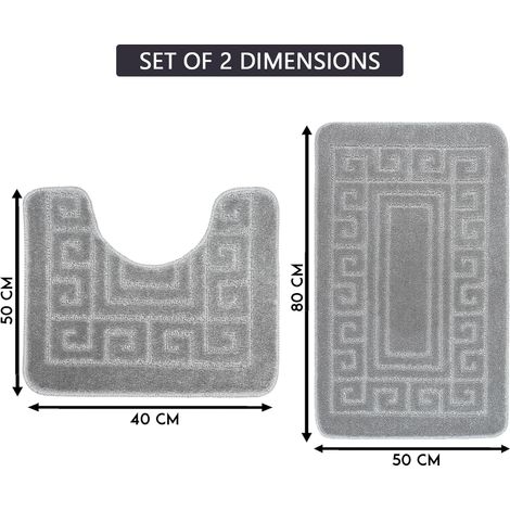 Lot de 2 tapis de bain antidérapants, comprenant 1 tapis de bain (50 x 80 cm) et 1 tapis de toilette (50 x 40 cm) - gris clair (1/5)