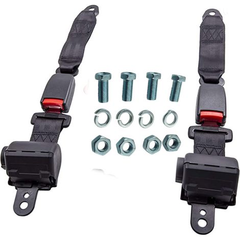 Universal rétractable Voiturette Ceintures de sécurité Kit, 2 Points Siège Ceinture de sécurité Kit de Suspension pour Go Kart/Club de Golf Panier (120cm, Set of 2) (1/5)