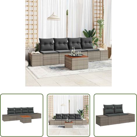 Gartentisch - Garten-Sofa-Set mit Kissen 5 pcs Grau Poly Rattan (1/5)