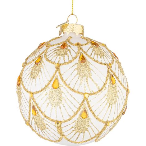 Dekorative Weihnachtskugel Stardust in weiß und gold Ø10 cm (1/3)