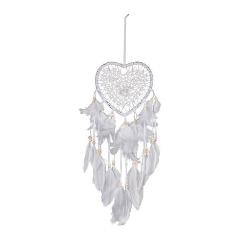 Attrape-rêves en forme de cœur - Style bohème - Fait à la main - Décoration romantique - Blanc - Avec lumières, (1/5)