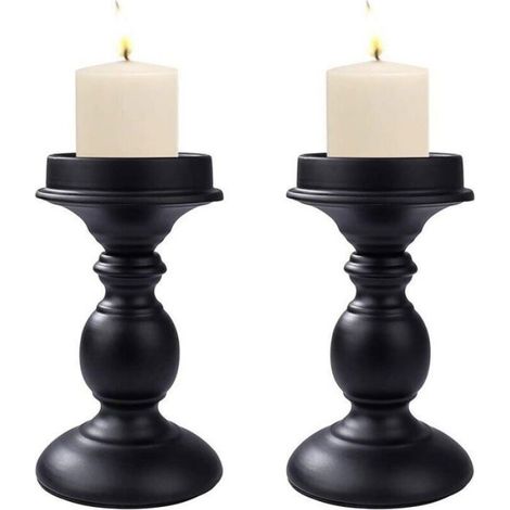 Bougeoirs Pilier en Noir Candlestick, 2 Pièces Chandelier Rétro Ornement de Table Mariage, Centres Dîner Table de Décoratio (1/4)