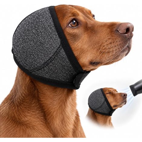 Cache Oreille Chien Anti Bruit, Snood Chien Apaisant pour Soulager l'Anxiété, Bandeau Protection Auditive pour Feux d'artifice, Toilettage et Bain, Confortable et Respirant (Gris Foncé, S) (1/5)