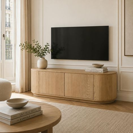 Meuble TV design en chêne clair 2 portes LOREN (1/5)