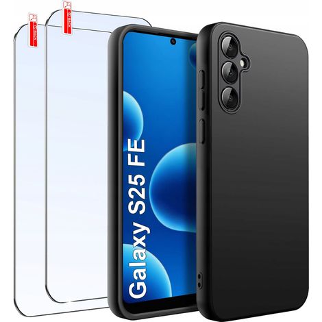 Ensemble de coques pour Samsung S25 FE  Silicone noir mat fin + 2 verres d'étanchéité (1/5)
