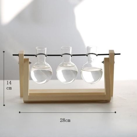 VASE,B-3--Jardinière en verre et bois pour terrarium, pot de fleurs bonsaï, plantes hydroponiques de bureau, suspendus avec plateau (1/4)