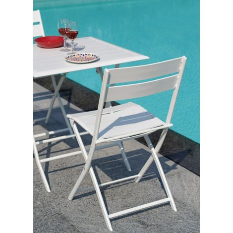 Sedia pieghevole con seduta e schienale a listelli in alluminio bianco MALIGI HOME MG/DALIA Bianco - Alluminio (1/5)