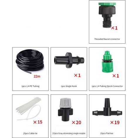 Kit d’irrigation goutte à goutte micro-aspersion 22 m avec 20 buses – Système d’arrosage pour jardin, serre et plantes