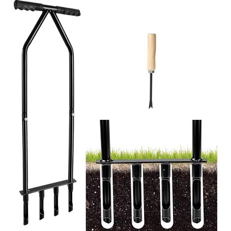 Hollow Tooth Lawn Aerator Hand Tool Gardening Tool 4 Pin Soft Grip Heavy Duty Aeration Stake for Compact Soil Care (1/5)