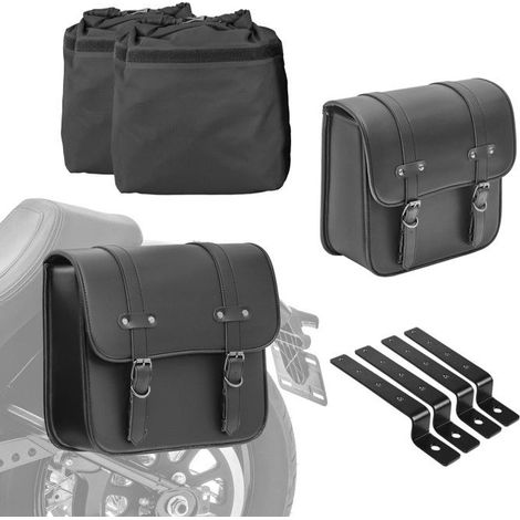 Set 2x Satteltaschen für Custom-Motorräder + Halterung + Innenbeutel RNO