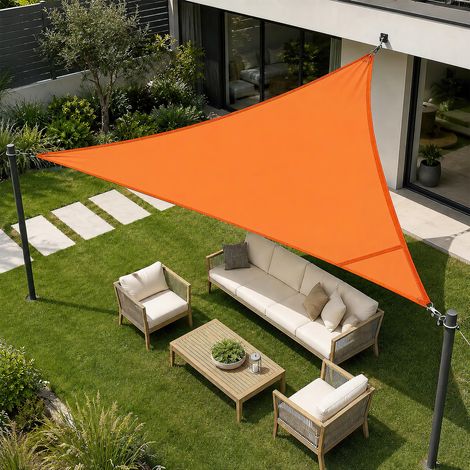 Voile d'Ombrage Triangulaire, Orange, 3x3x3m, Toile d'Ombrage, Imperméable, Résistant au Soleil, Comprend 4 Cordes, pour Patio, Jardins, Terrasses, Piscines, Camping-Cars (1/5)