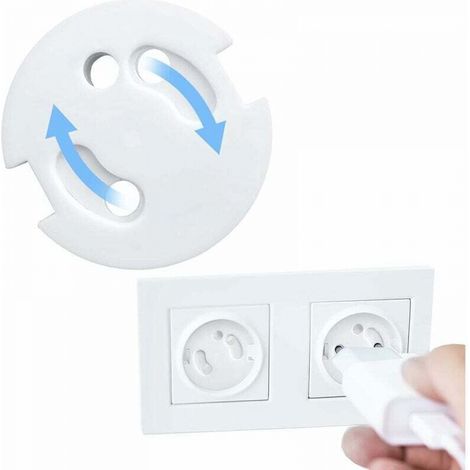 Cache Prise Bébé Français-Protection Prises Bebe-Caches Prises Electrique-Sécurité Enfant-Mécanisme Tournant，10Pcs (1/4)