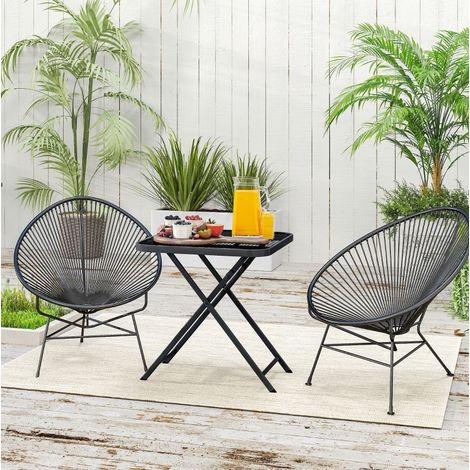 Tavolo da giardino in acciaio nero quadrato pieghevole, design traforato, resistente alle intemperie (1/5)