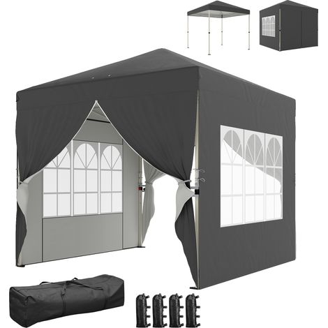 Tonnelle pliante de jardin réglable en hauteur (2,5 x 2,5 m), protection UV 50+, montage facile, gris foncé