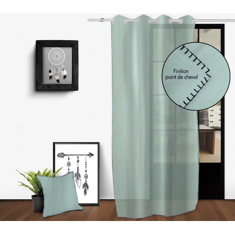 Soleil D Ocre – Voilage en coton lavé 135x250 cm – 8 oeillets inox anti-rouille – Couleur vert eau – Prêt à poser