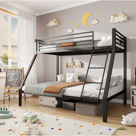 Lit superposé 90x200/140x200 cm métal noir avec échelle, gain de place, sans matelas – MEUBLIV (1/5)
