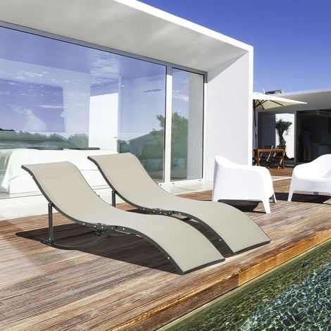 Set mit 2 klappbaren Gartenliegen, Sonnenliege aus Aluminium und Textilene, 61 x 165 x 63 cm