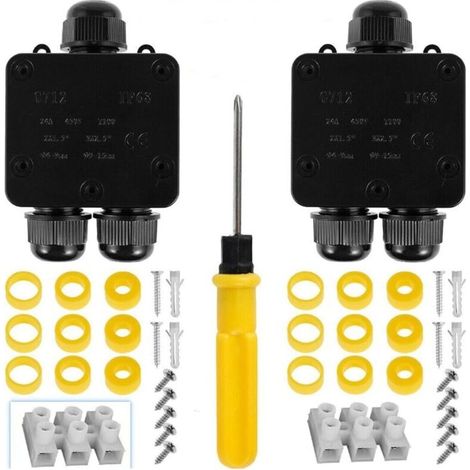 Set aus 2 wasserdichten IP68-Anschlussdosen für elektrische Außenkabel, 2-Wege-Steckverbinder für elektrische Außenkabel.