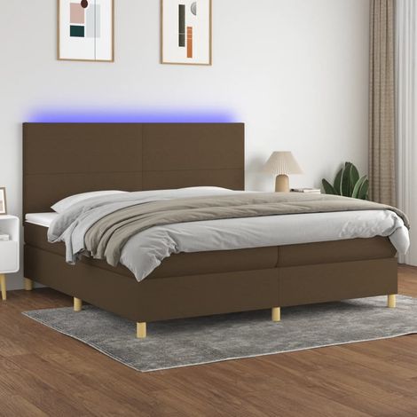 Lit Adulte - Sommier tapissier matelas et LED - Ensemble de lit tapissier - Chambre Intérieur - Marron foncé 200x200 cm Tissu DETHB67667 (1/5)
