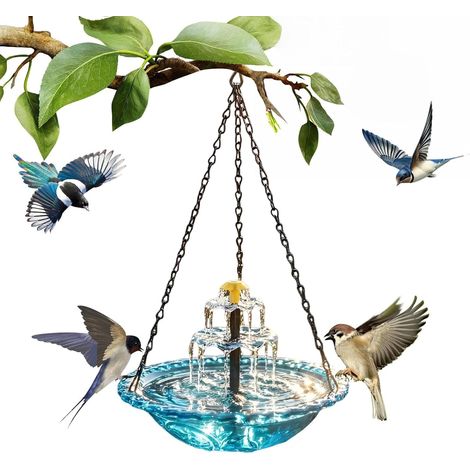Comedero para pájaros al aire libre, baño para pájaros al aire libre, bebedero para pájaros, cascada solar colgante para baño de pájaros para jardín (1/5)