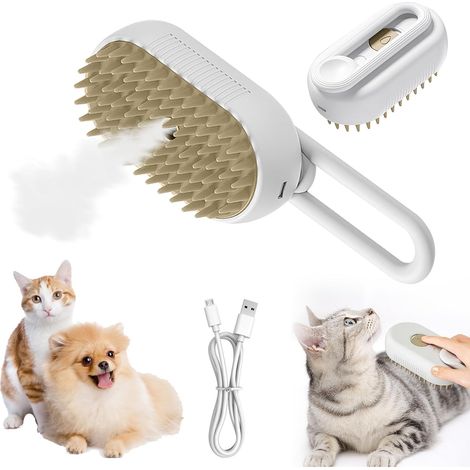 Cat Steam Brush, 3 in 1 Spray Massage Comb for Cats, Electric Steam Cat Hair Brush, Self-Cleaning Pet Grooming Brush (White)