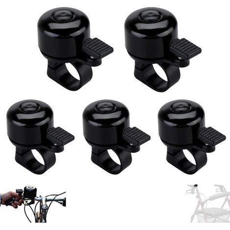 Lot de 5 sonnettes de vélo - Mini sonnettes de vélo - Sonnettes de vélo classiques - Accessoires de vélo - Pièces détachées - Noir - Son puissant - Anneaux de sonnette en alliage d'aluminium - Sonnett (1/5)