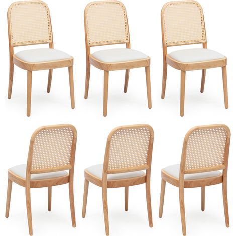 4er-Set Esszimmerstühle aus Holz mit Rattan-Rückenlehne und Leinensitz natur MODENUIT (1/5)