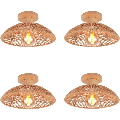 4x Plafonnier Industriel Vintage,Lustre en Corde de papier Abat-jour Design Demi - cercle Lampe de Plafond Retro (1/5)