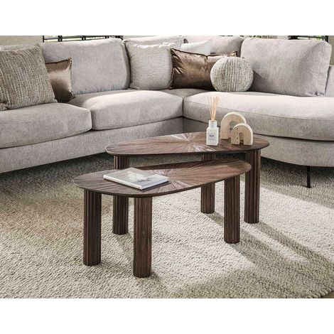 Tania - lot de 2 tables basses gigognes en teck massif - 84 cm - bois