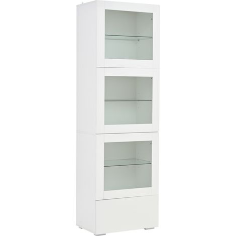 Vitrina alta blanca 60 x 40 x 173 cm con LED, 3 puertas acrílicas, 3 estantes de vidrio y 1 cajón (1/5)