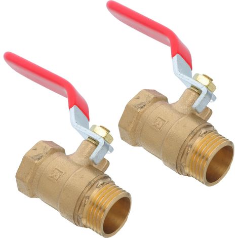 2 Pièces Robinet à Boisseau Sphérique en Cuivre avec Filetage 1/2 Pouce, Poignée Levier Rouge, Performance Étanche et Compatibilité Étendue pour Usage Industriel (1/5)