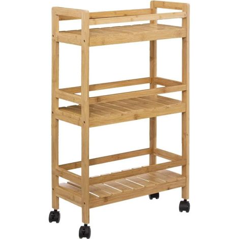 Five Simply Smart – Desserte de cuisine 3 niveaux en bambou naturel – Dimensions L. 45,3 x l. 22 x H. 80 cm – Roulettes pour déplacement facile – Poids maximal 20 kg (1/2)