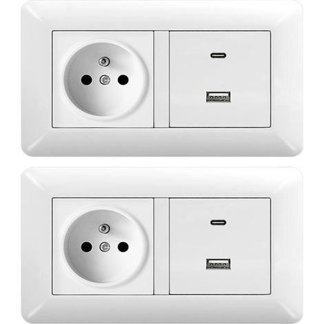 2 pièces – Duo Prise Française + USB/Type-C Fast Charge, Module Murale Polyvalent (1/4)