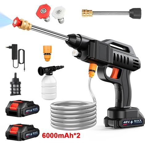 Idropulitrice a batteria 50BAR ad alta pressione 1500W, pistola a spruzzo per lavaggio, utensile elettrico compatibile con batteria Makita 21V, con 2 batterie da 6000 mAh