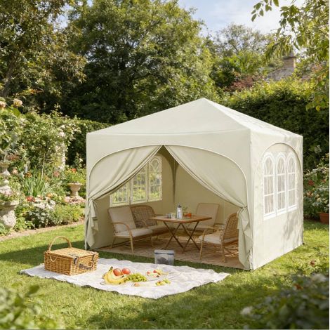 gazebo pieghevole 3x3 m con pareti laterali beige HAVRYA (1/5)