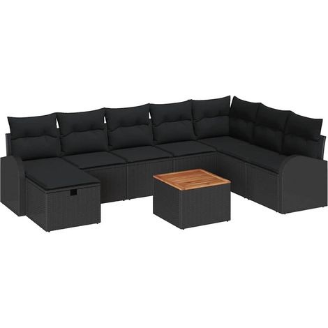 Garden Sofa Set with Cushion 9 pcs Black Poly rattan vidaXL (1/5)