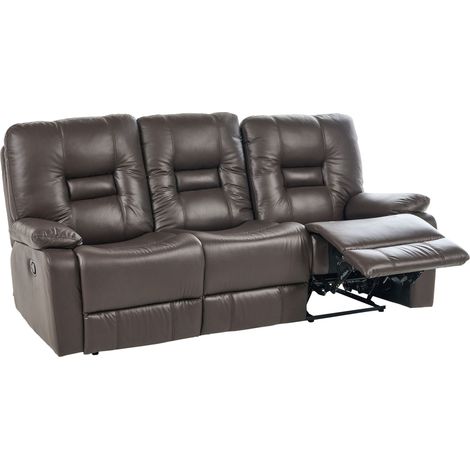 Recliner Sofa Brown 3 Seater Faux Leather Manually Adjustable Back and Footrest BERGEN (1/5)