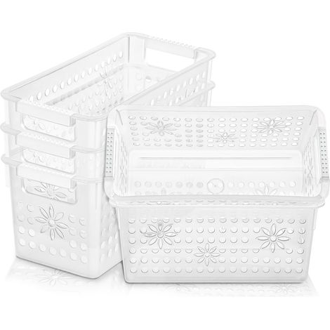 Lot de 6 boîtes de rangement en plastique avec poignée, paniers de rangement avec trou, bac de rangement ouvert pour la maison, la cuisine, le bureau, transparent, 29 x 13,5 x 12,5 cm (1/5)