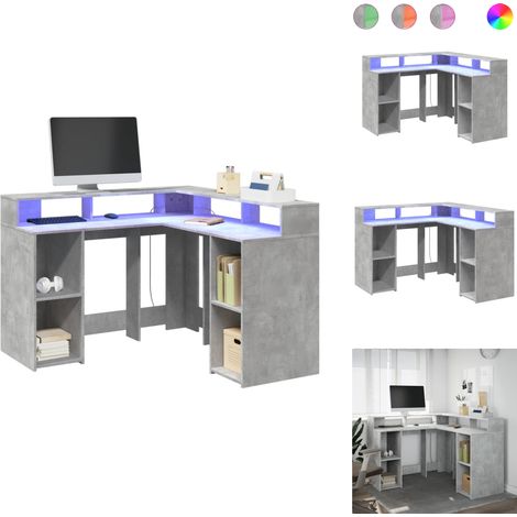 Bureau et lumières LED gris béton 130x130x91cm bois ingénierie - Bureau - Bureaux - Bureau D'ordinateur - Bureau D'étude (1/5)