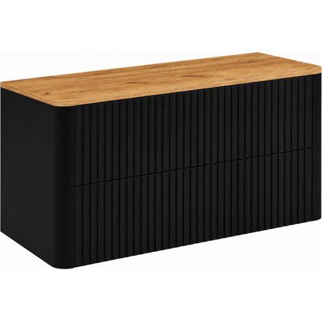 Meuble sous vasque 100 cm, noir, plan chêne craft (1/5)