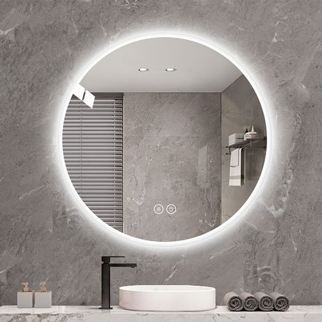 Miroir avec 3 mode lumière smart réglables rond pour salle de bain 70 cm miroir de maquillage (1/5)