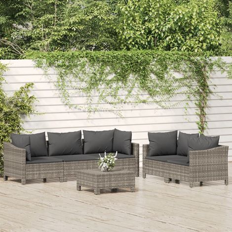 Salon de jardin 6 pcs - Ensemble Table et Chaise de Jardin - avec coussins Gris Résine tressée BV894878 - BonneVie (1/5)