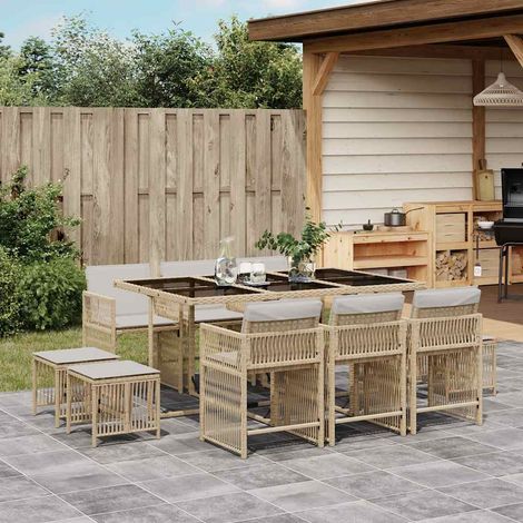 vidaXL 11 Piece Garden Dining Set with Cushions Beige Poly Rattan (1/5)