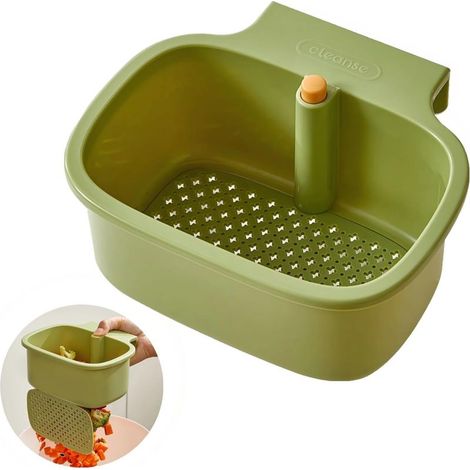 Panier d’évier de cuisine – panier suspendu avec grille de vidange à bouton unique, panier collecteur de nourriture et organiseur pour évier de cuisine (Vert)